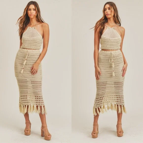 🦃BLACK FRIDAY SALE🦃 You In Tulum Crochet Fringe Midi Skirt - Picture 5 of 6